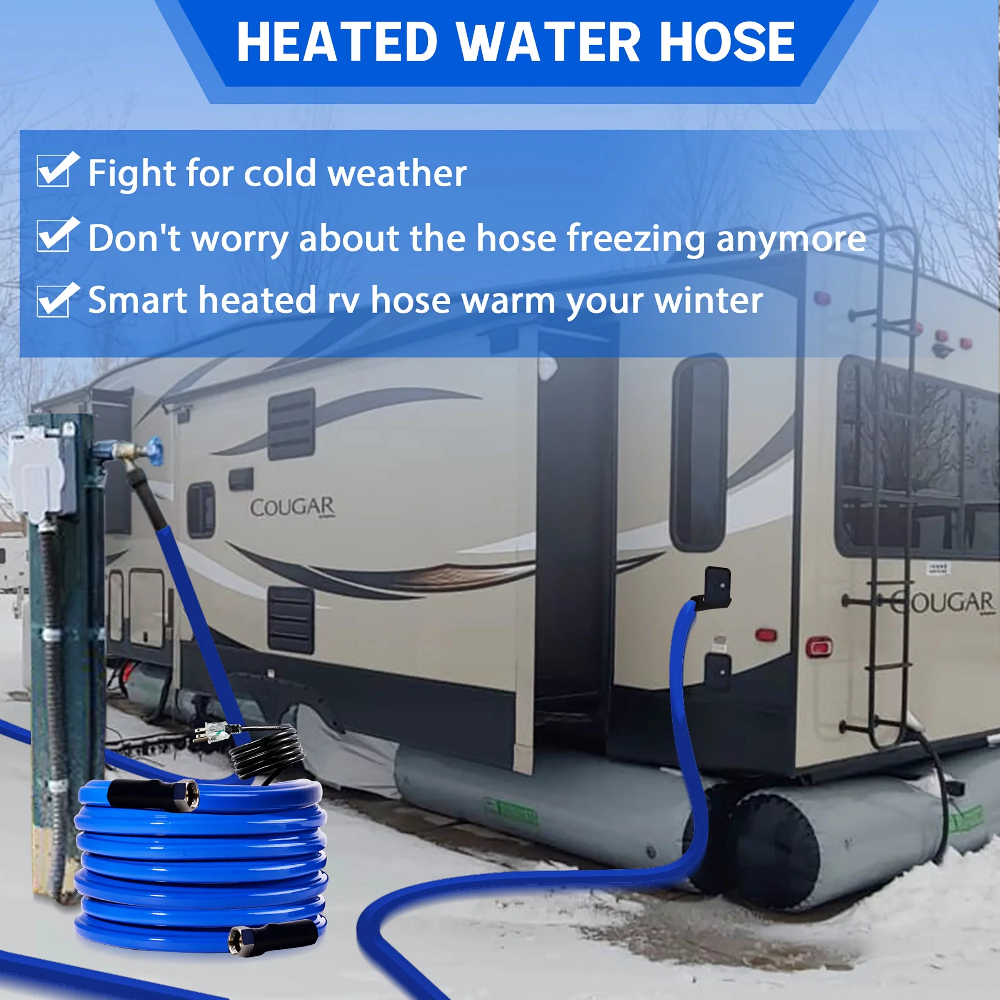 50FT Heated Water Hose for RV,-45 ℉ Antifreeze Drinking Garden Water Hose，Rv Accessories, Rv Water Hose