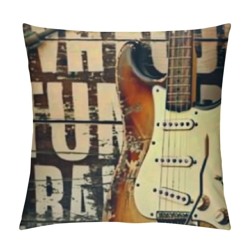 Yllo0ord Throw Pillow Covers Guitar Where Words Fail Spruce Top Decorative Pillow Cases Home Decor Square Pillowcases White