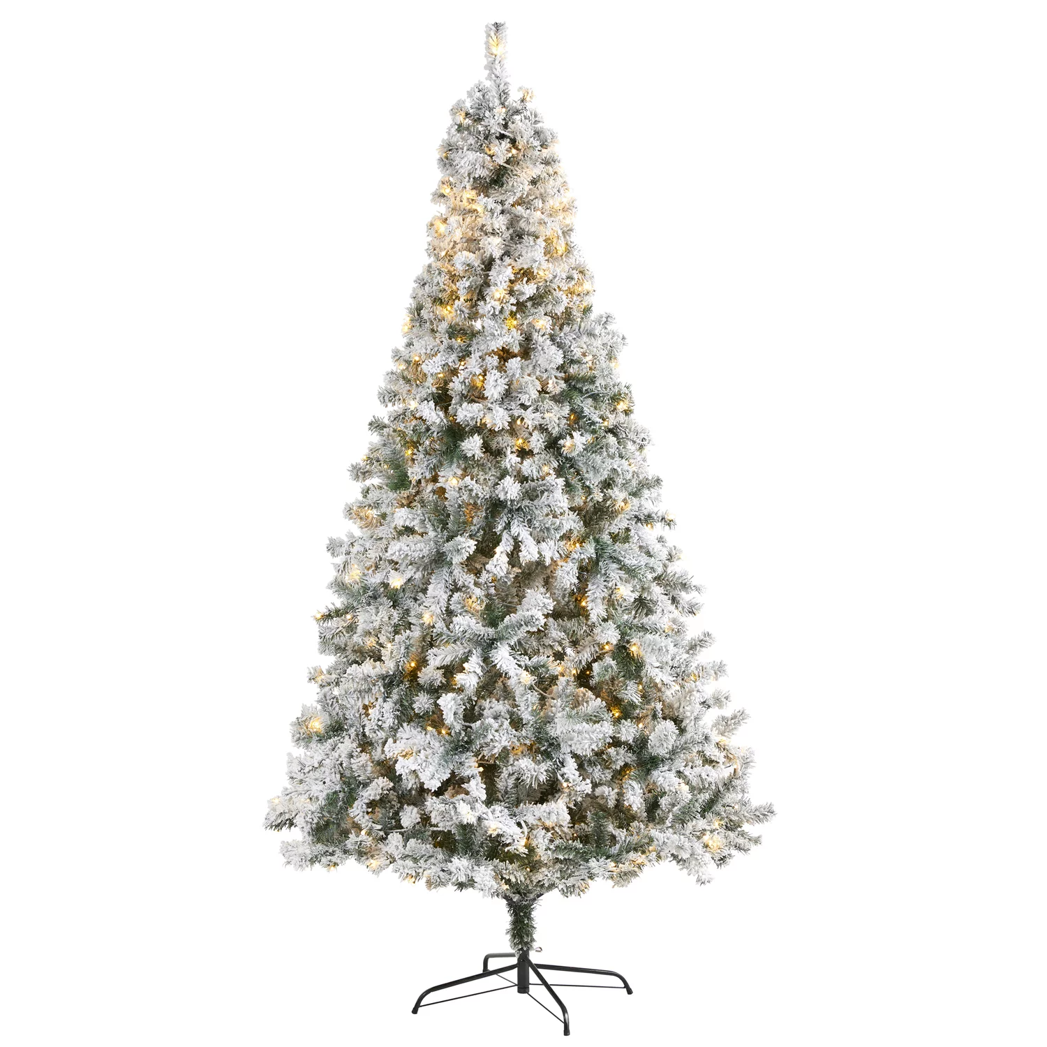 Nearly Natural 8’ Pre-Lit Flocked Rock Spruce Artificial Christmas Tree, Warm Clear LED Lights