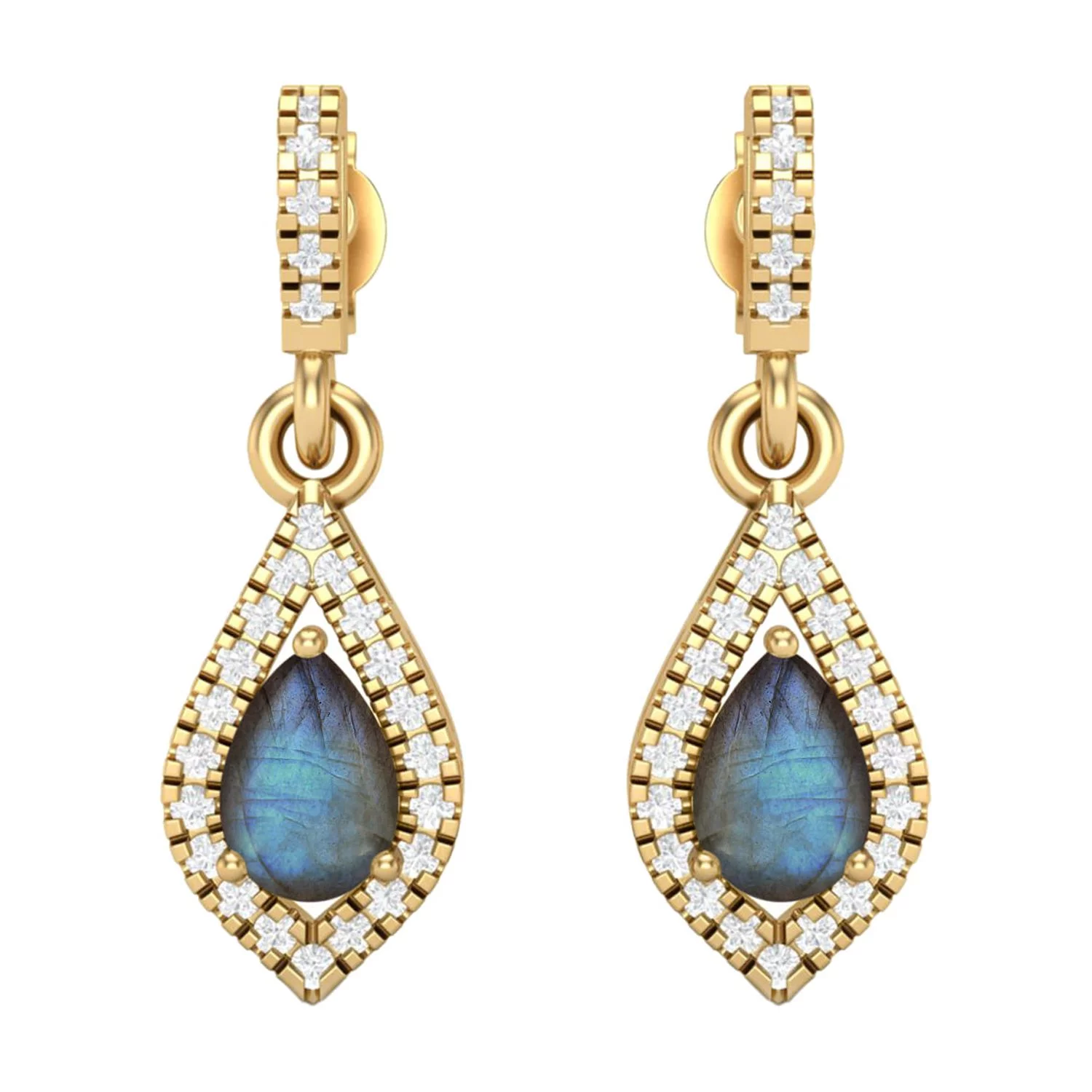 6x4mm Pear Labradorite 925 Sterling Silver Gold Vermeil Chandelier Teardrop Valentines Day Gifts Earrings