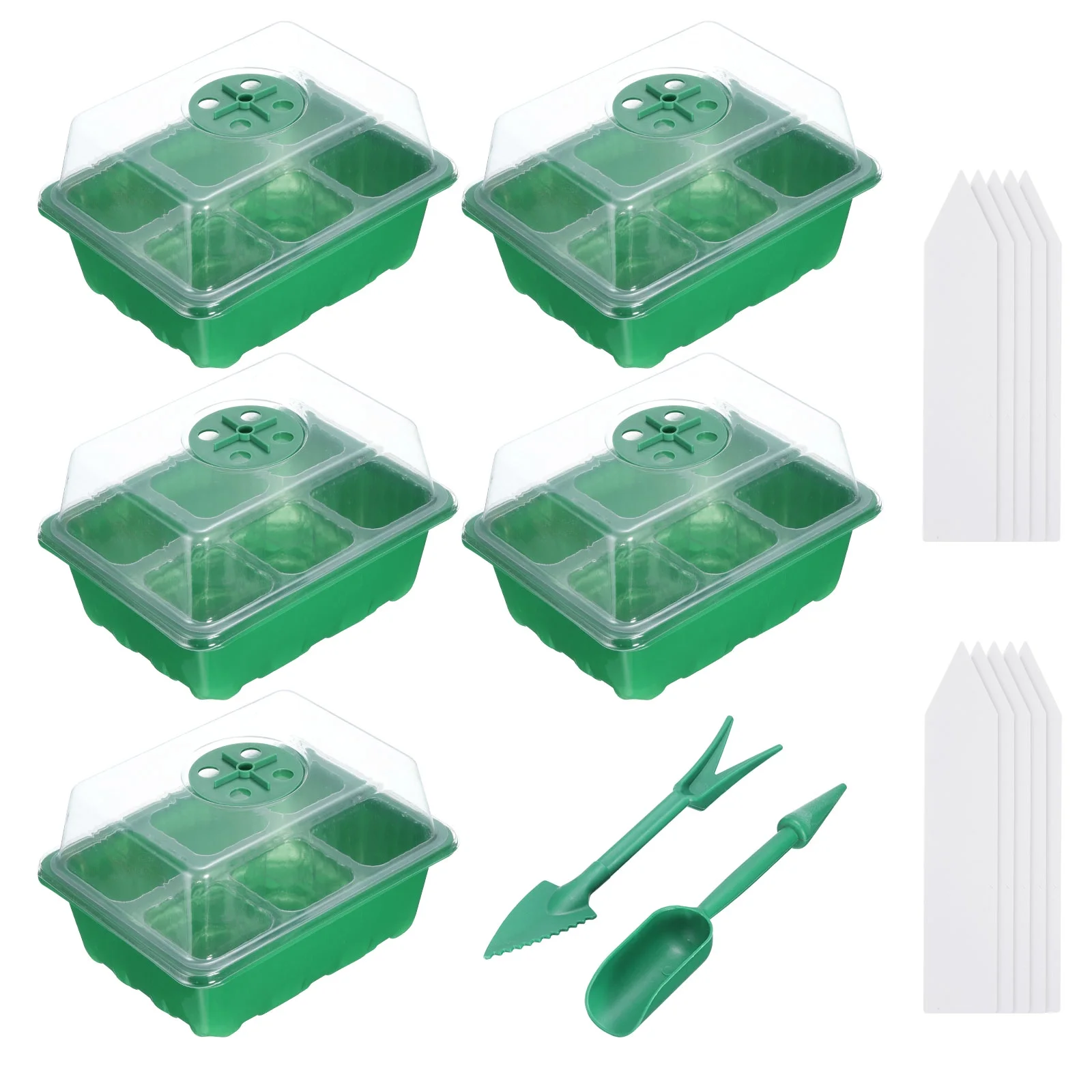 Uxcell 6 Cell Seeding Growing Tray Kit, with Adjustable Humidity Domes and Base for Greenhouse Planting, Green 8 Pack