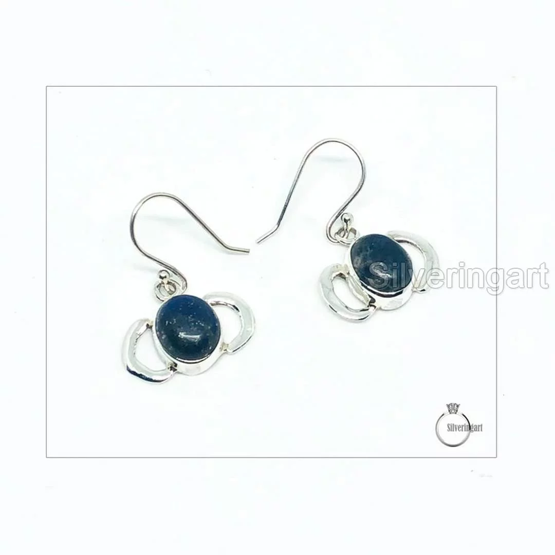 Natural Lapis Earring, Afghani Lapis Lazuli, Drop Earring, 925 Sterling Silver Earring, Anniversary Gift, Christmas, Thanksgiving, Genuine Birthstone, Silver Drops, Silver Earring, Handmade Jewelry