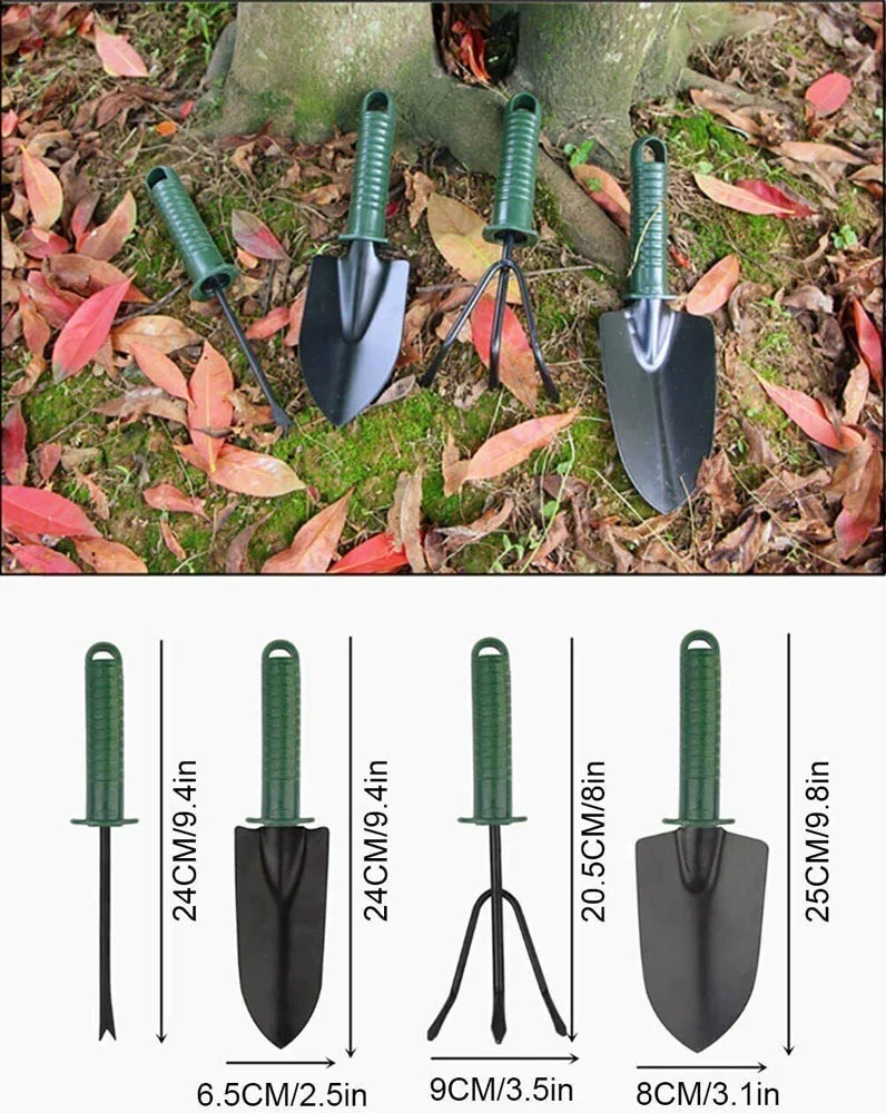 MIFAN 4 Piece Outdoor Garden Tools Heavy Duty Metal Small Trowel Rake Spade