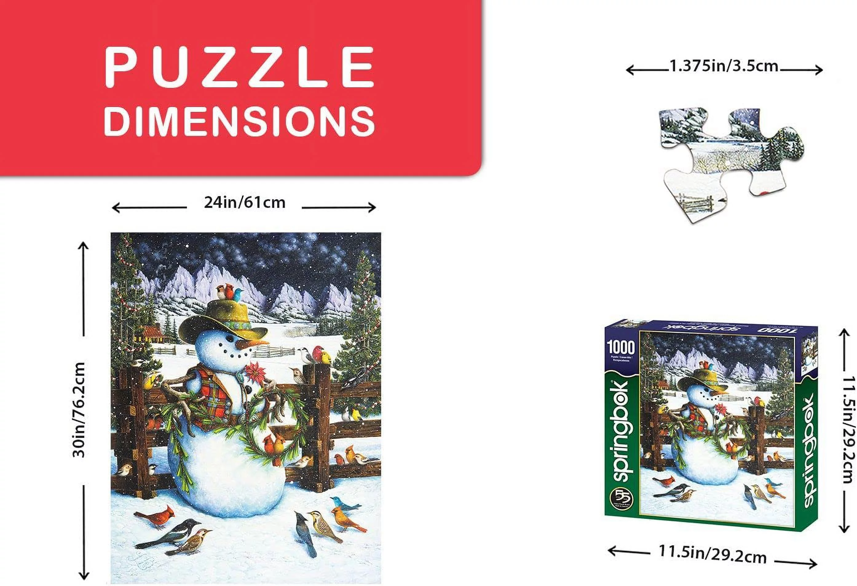 Springbok 1000 Piece Jigsaw Puzzle Western Snowman - Made in USA