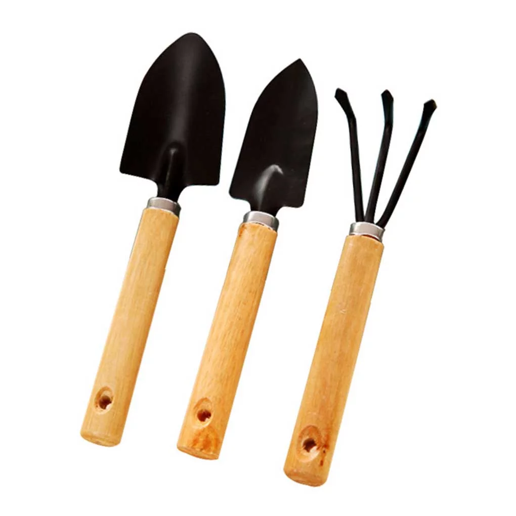 2Pcs/3Pcs Family Gardening Tool Set Flower Plant Shovel Small Rake Hand Kit Tools Wood Handle