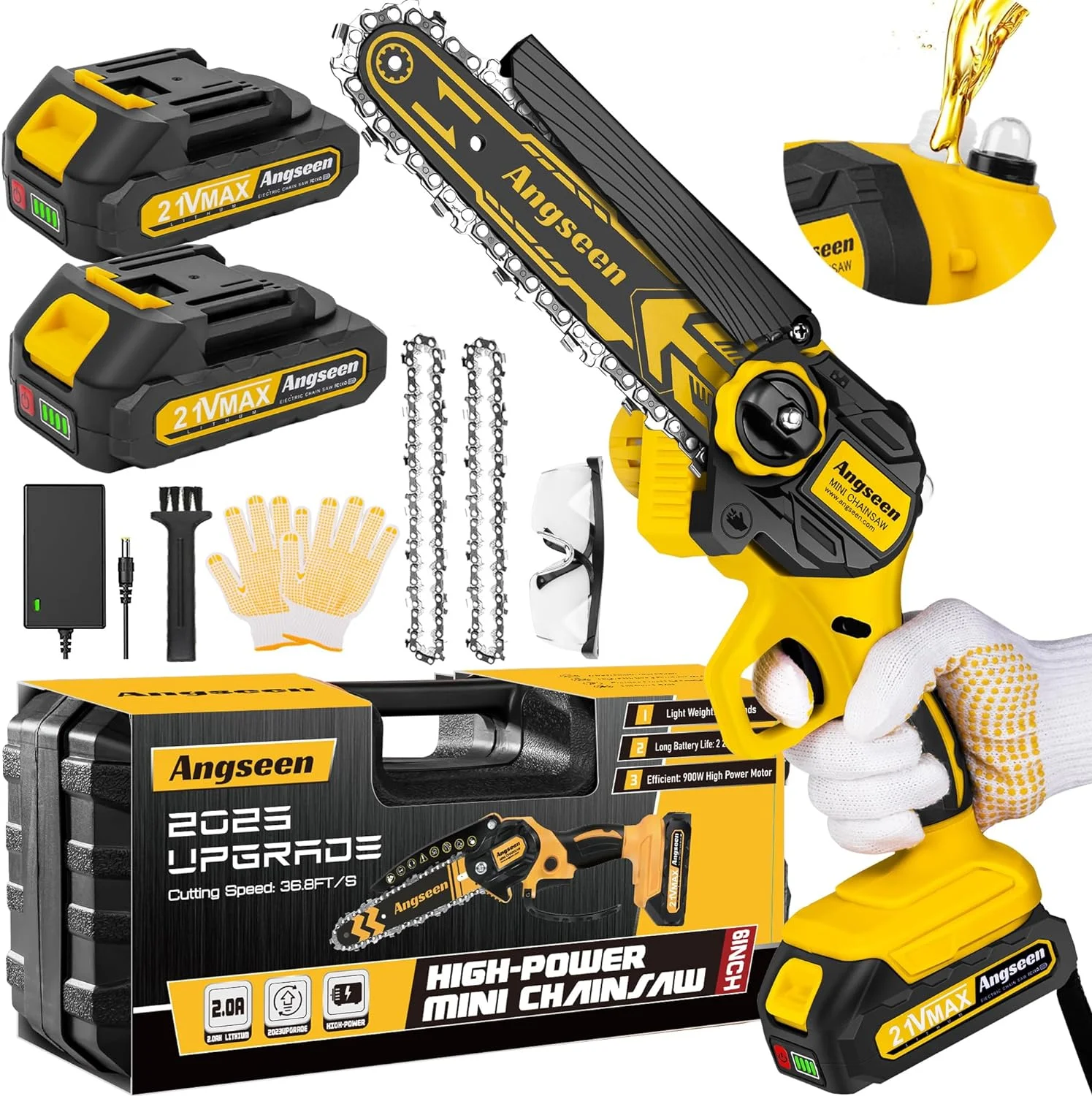 Mini Chainsaw Cordless 6Inch, Chain Saw Electric Chainsaw Battery Powered with Auto Chain Regulator & Auto Oiler, 800W Super Battery Chainsaw Electric Saw with 2 Battery 2 Chains- 2023 UPGRADE