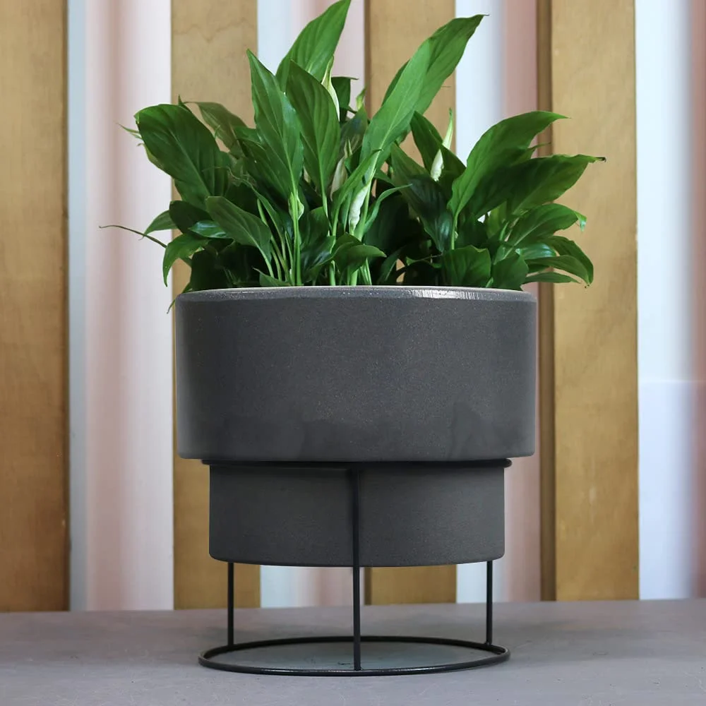 Ecobo 8.3 inches Eco-Friendly Round Pot Planter Indoor/Outdoor use, Durable, Versatile & Lightweight, Designed by Brazilian Artisans, Contemporary All-Weather Design –Black