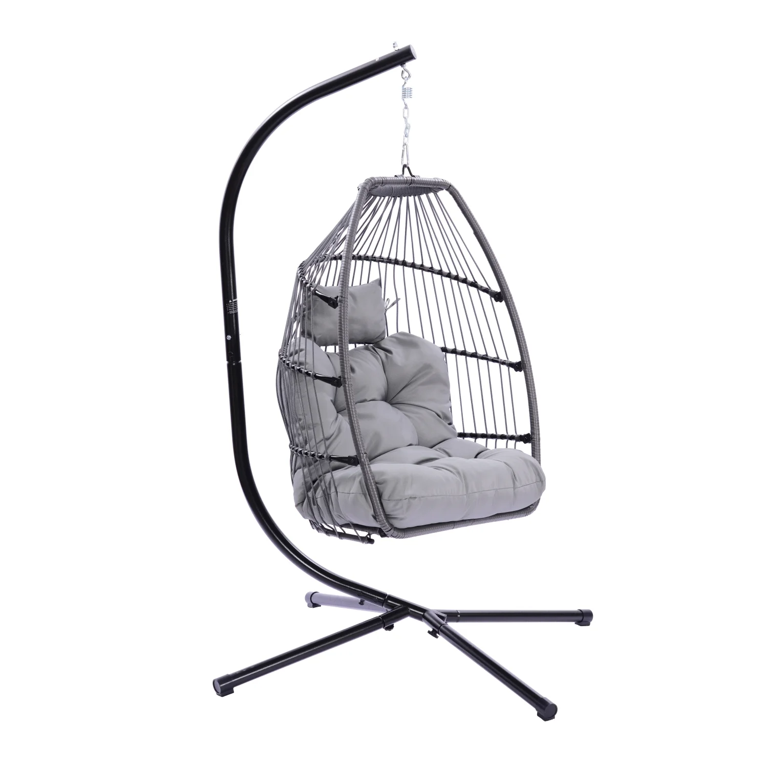Outdoor Patio Wicker Folding Hanging Chair Rattan Swing Hammock Egg Chair With Cushion And Pillow