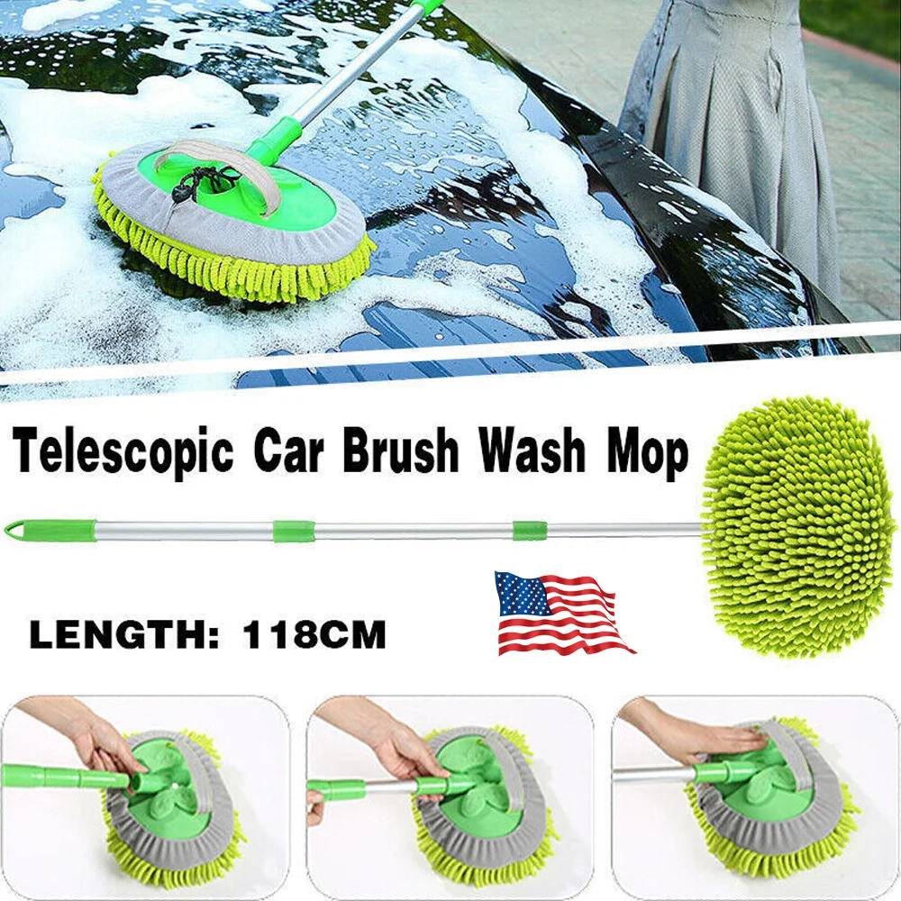 Telescopic Car Wash Mop Brush Kit Long Handle Vehicle Cleaning Tool 3gear Length