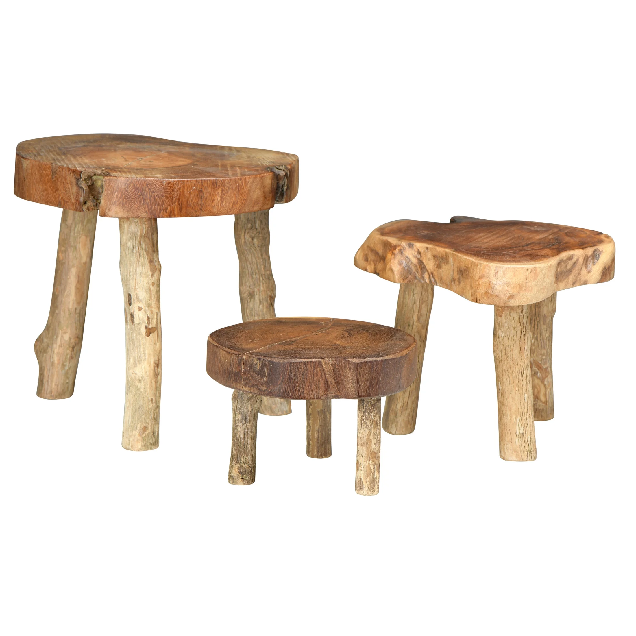 Creative Co-Op Madre De Cacao Live Edge Wood Pedestals, Set of 3