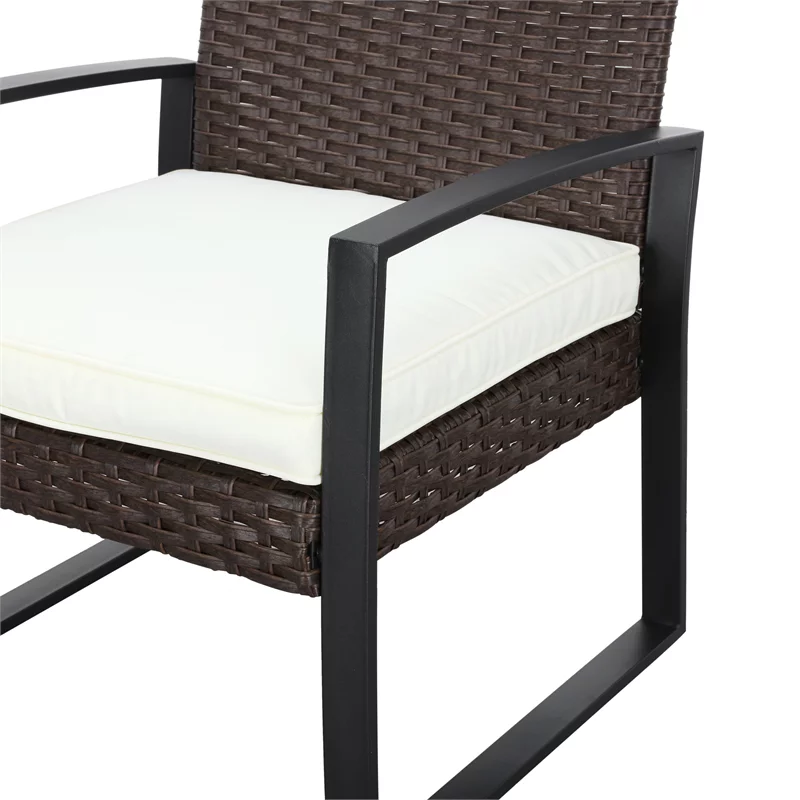 Patio Festival 5-Piece Resin Wicker Conversation Set in Off White and Brown