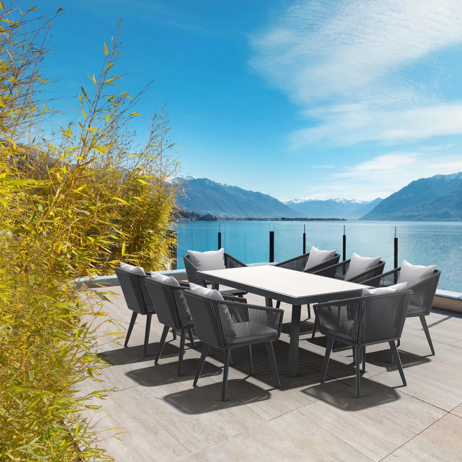 9 Pieces Outdoor Dining Set: All-Weather WickerOutdoor Patio Furniture with Table All Aluminum Frame forLawn Garden Backyard Deck Patio Dining Set with Cushions