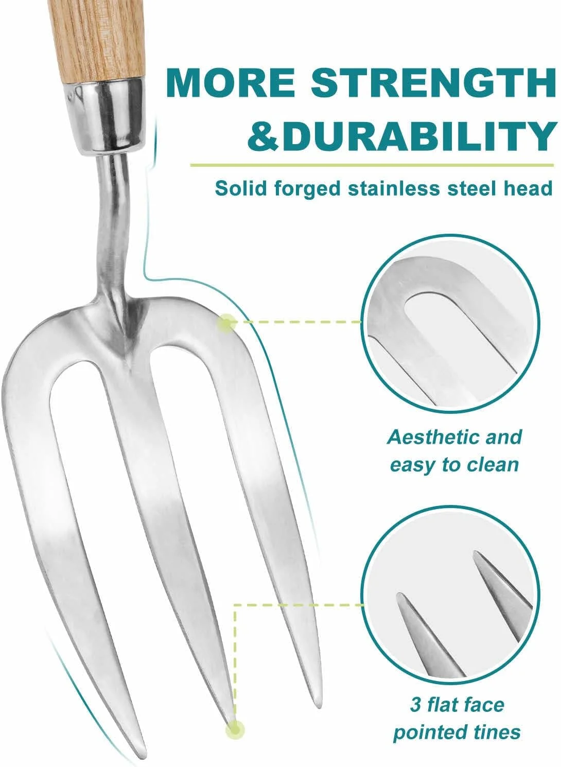 Garden Hand Fork Small Hand Weeding Fork 12 Inch with 3 Pointed Tines Wood Handle for Gardening Weeding Cultivating Digging Planting Transplanting Aerating Loosening Hard Soil Mixing Additives