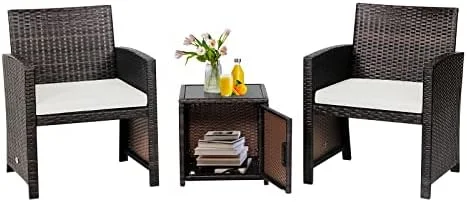 JYHOME 3 Pieces Outdoor Wicker Conversation Set with Waterproof Cover  2 Patio PE Rattan Cushioned Chairs with Side  Table  Suitable for Front Porch  Balcony  Garden  Poolside and Yard (G