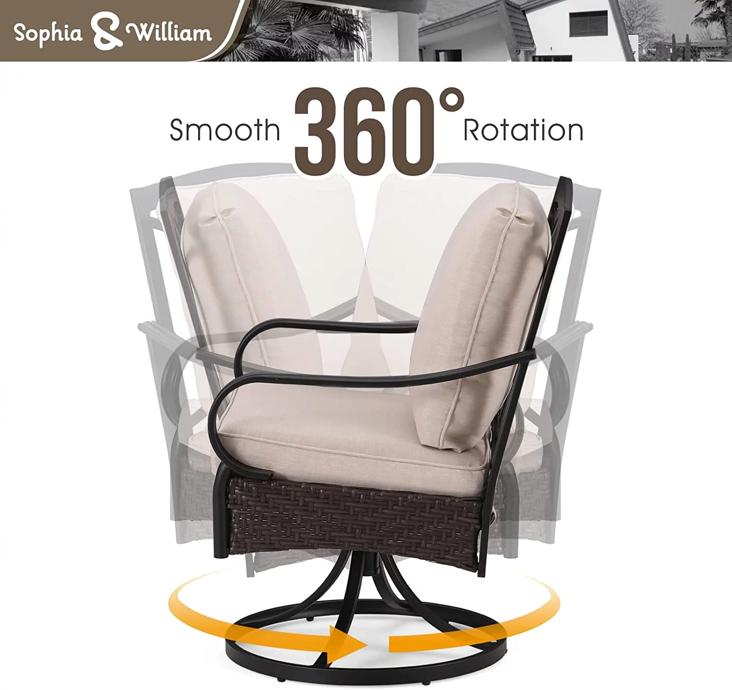 & William Patio Table and Chairs with 13ft Double-Sided Umbrella  8 Piece Outdoor Dining Furniture Set with 6 Padded Swivel Rocker Dining Chairs  1 Rectangular Metal Patio Table and 1