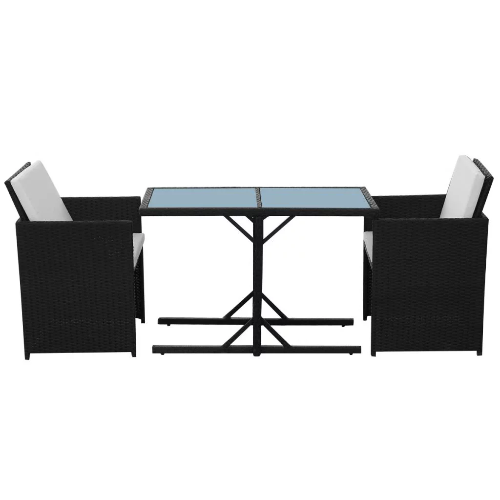 Carevas 3 Piece Bistro Set with Cushions Poly Rattan Black