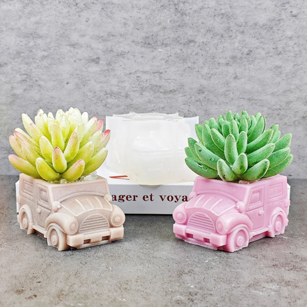 DIY Motorcar Truck Bus Gypsum Silicone Mold Diy Succulents Concrete Flower Pot Vase Plaster Cement Mold Clay Mold Candle Holder