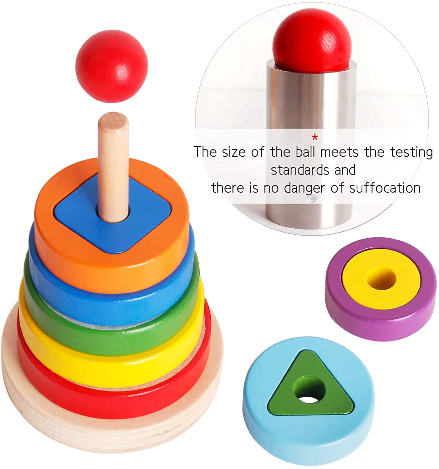 Clearance 2023 YOHOME Wooden Toys Rainbow Tower Sorting Stacking Rings Building Puzzles Toys Educational Color Geometric Shape Recognition Learning Montessori STEM Game for Kids 1 Years Old Up