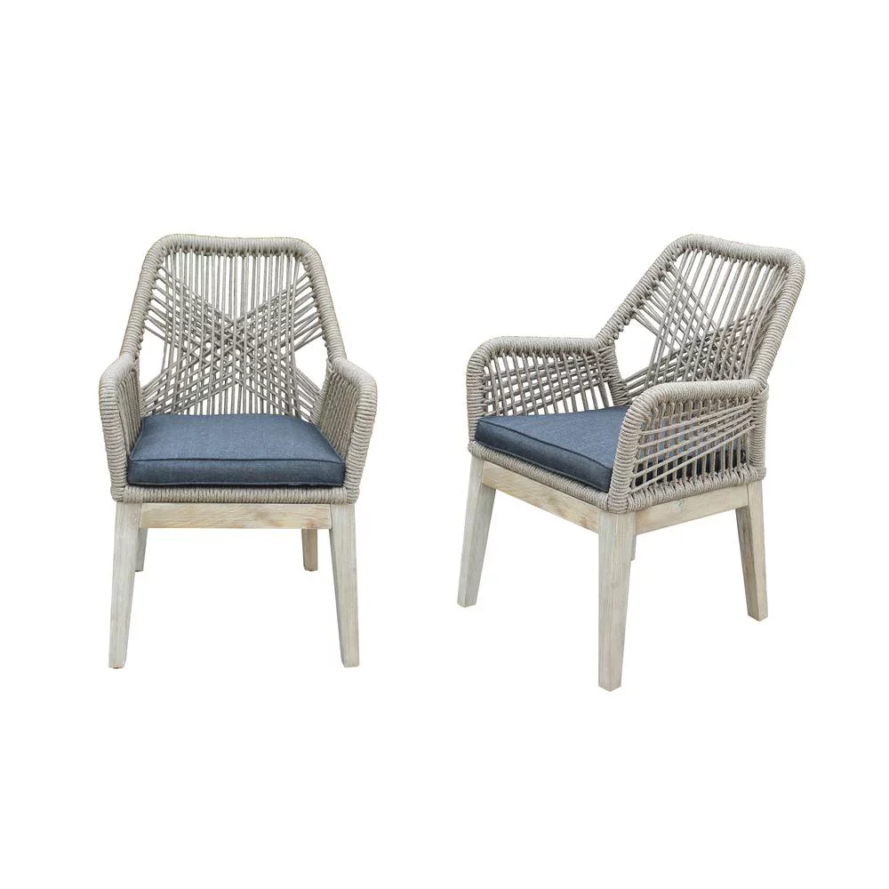 OUTSY Santino Wood, Aluminum, and Rope Dining Chair with Cushion (Set Of 2)