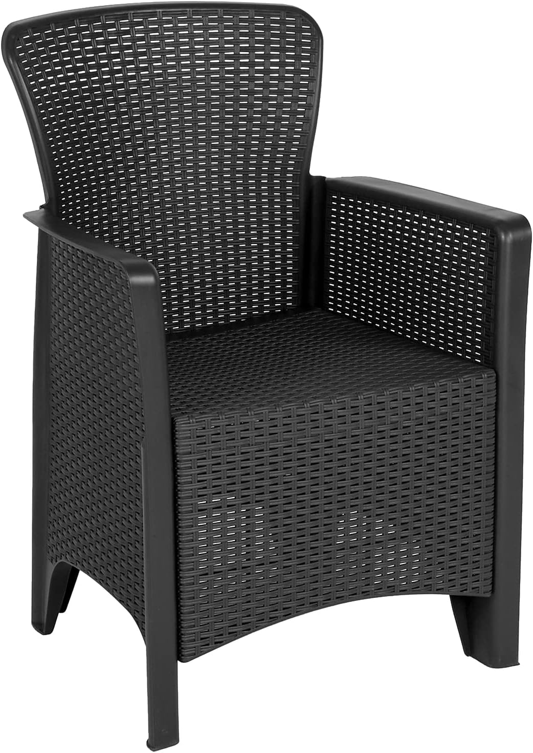 YANRUI Seneca Dark Gray Faux Rattan Plastic Chair Set with Matching Side Table