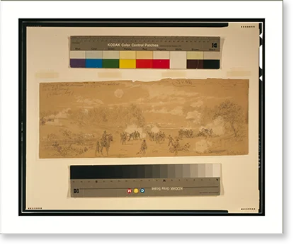 Historic Framed Print, Artillery of Smith's division commanded by Capt. Ayres engaging the rebels at White Oak Swamp - 2, 17-7/8