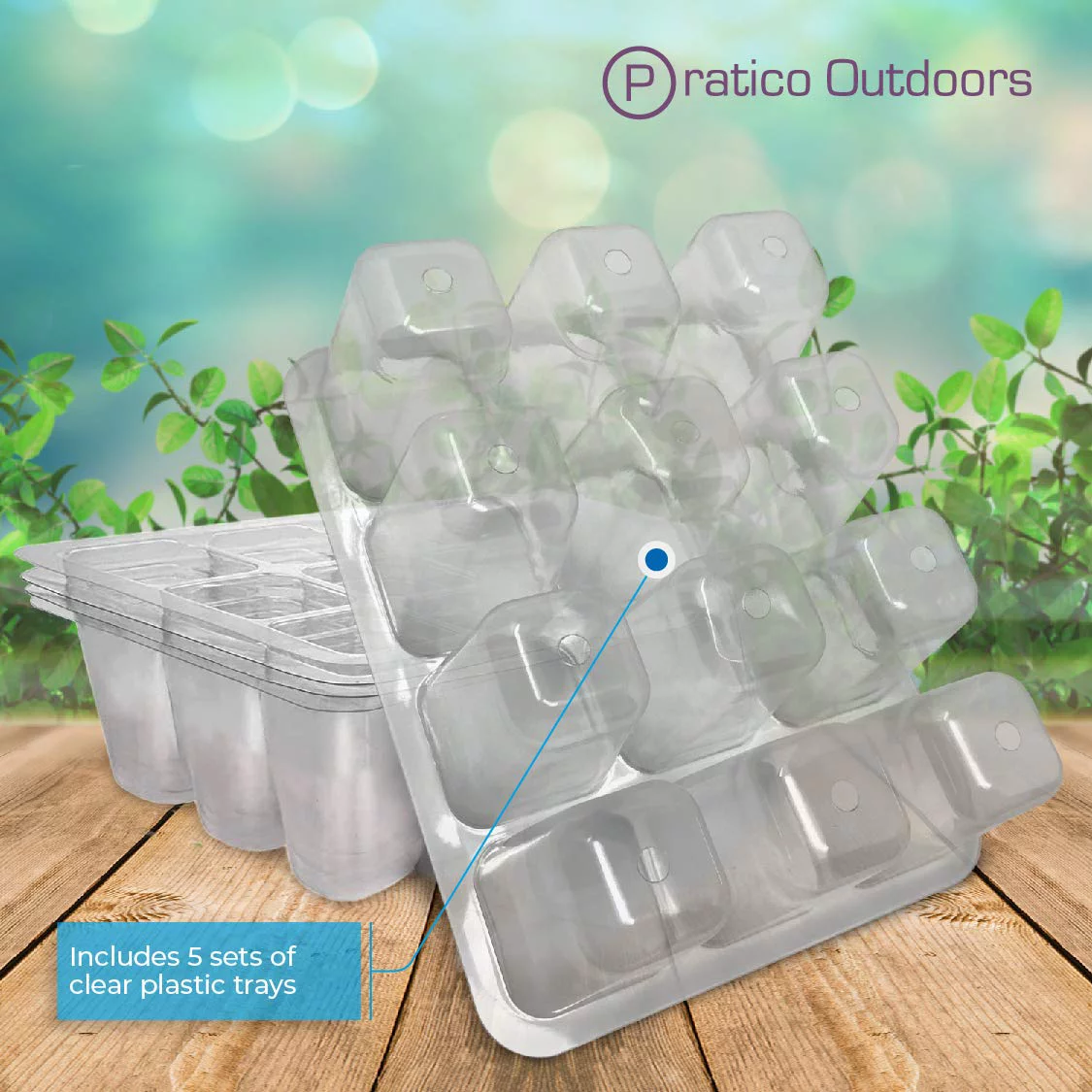 Pratico Outdoors 12 Cell Clear Plastic Seed Starter Tray Kit, 5 Pack