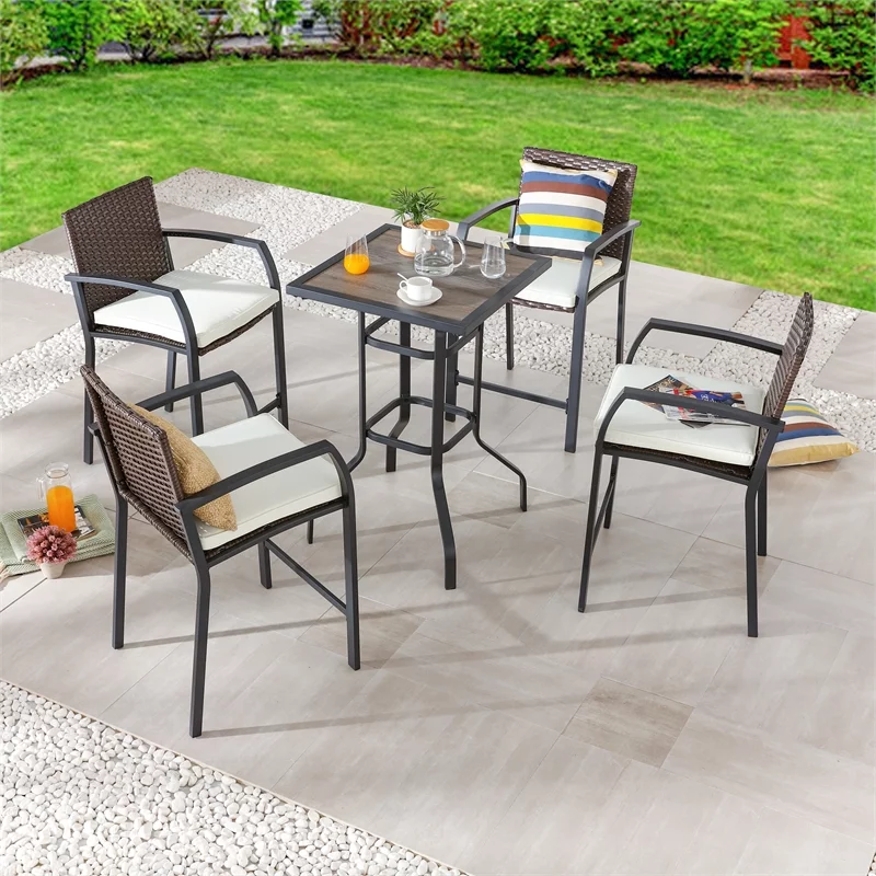 Patio Festival Metal 5-Piece Outdoor Dining Set in Brown/Beige