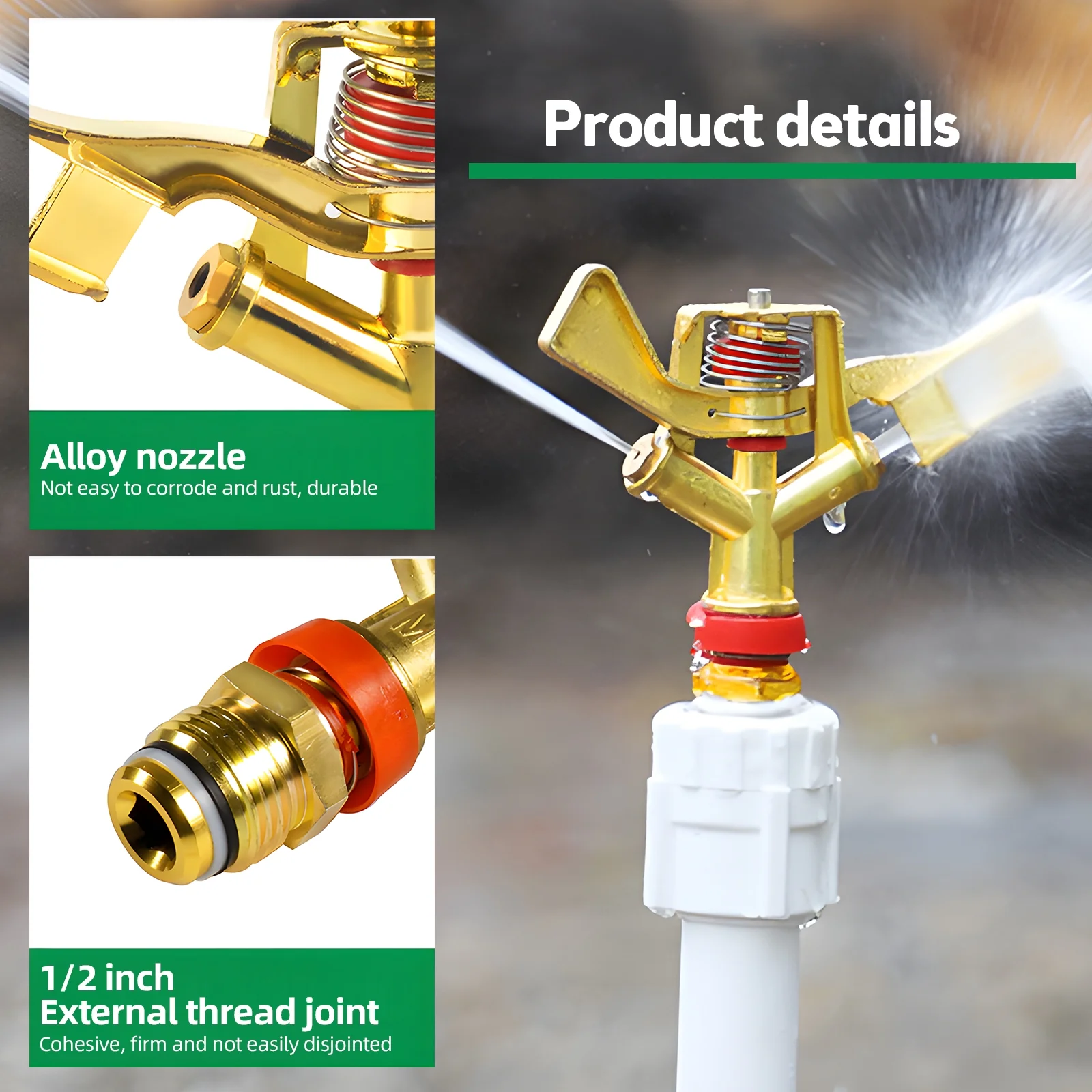 Shinysix Sprinkler,Inch Sprinkler - Nozzles Sprinkler Patio Lawn Sprinkler With Adjustable Distance Rotation With Nozzles Sprinkler Zinc Alloy Lawn Distance Rotation Zinc - Adjustable Distance