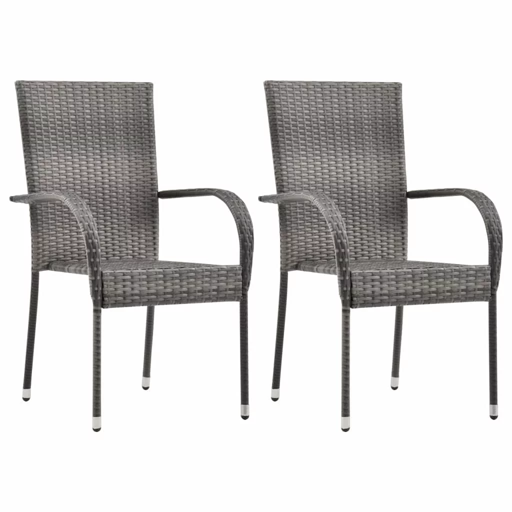 Andoer Stackable Outdoor Chairs 2 pcs Gray Poly Rattan