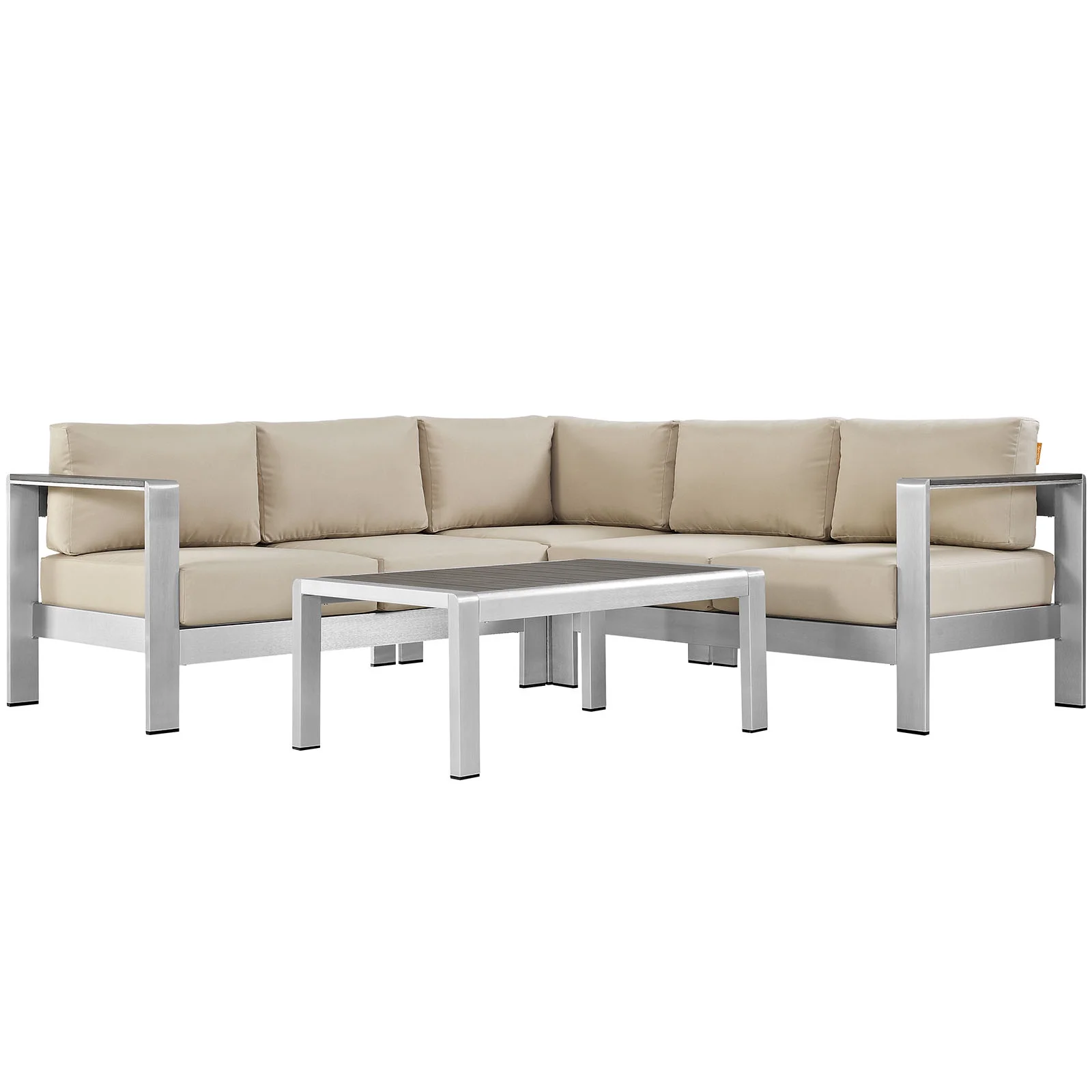 Modern Contemporary Urban Design Outdoor Patio Balcony Four PCS Sectional Sofa Set, Beige, Aluminum