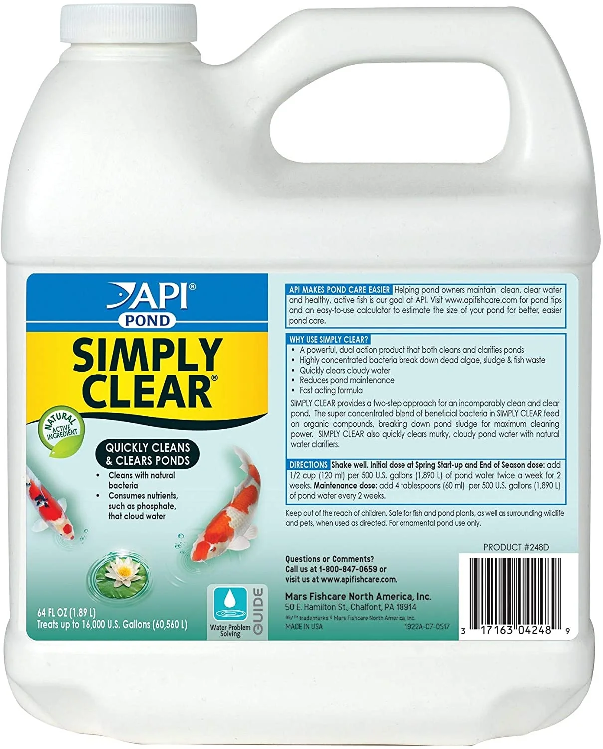 API Pond Simply-Clear with Barley Quickly Cleans and Clears Ponds [Pond Water Clarifiers, Pond Supplies] 128 oz (2 x 64 oz)