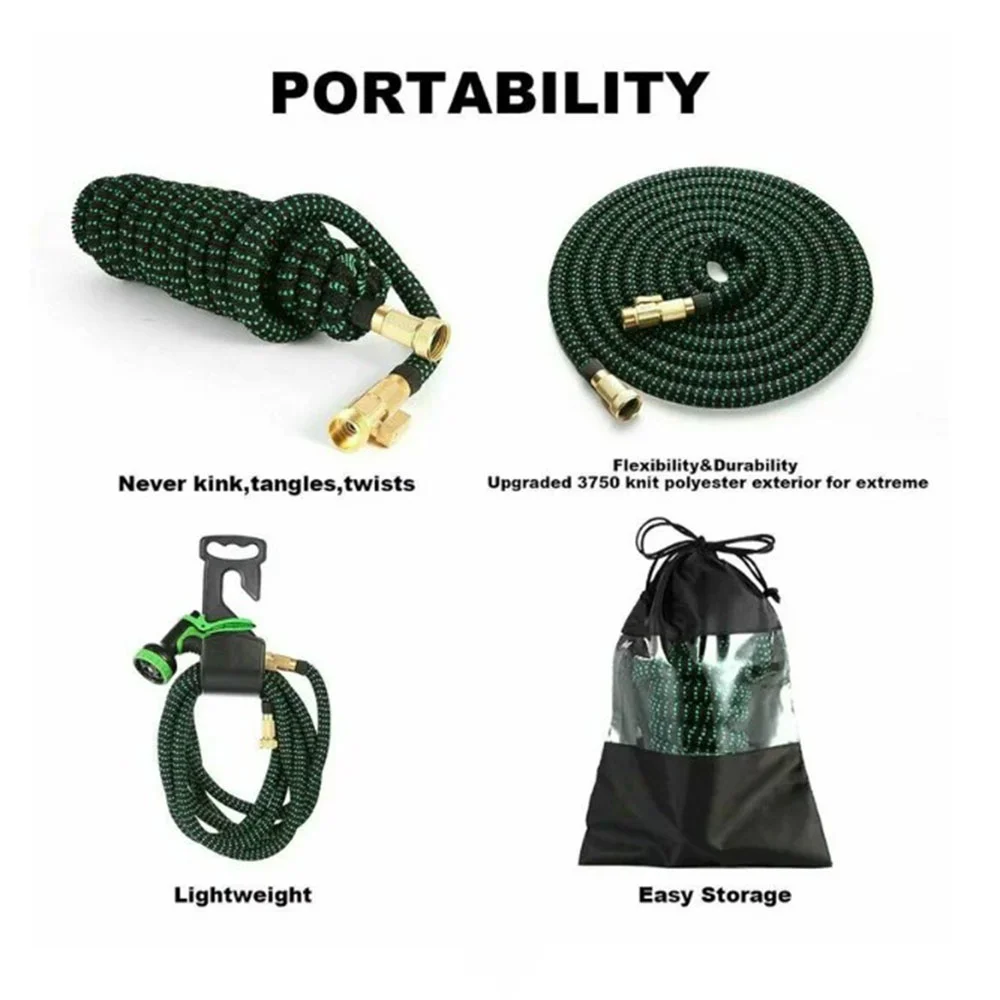 Expandable Garden Water Hose 50 ft, Heavy Duty Stronger Flexible Deluxe w/8 Spray functions ( Green )