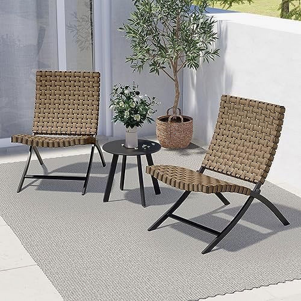 TJCGDTY 3 Piece Leather Texture Wicker Patio Chairs  Foldable Balcony  Set with Outdoor Lounge Seating and