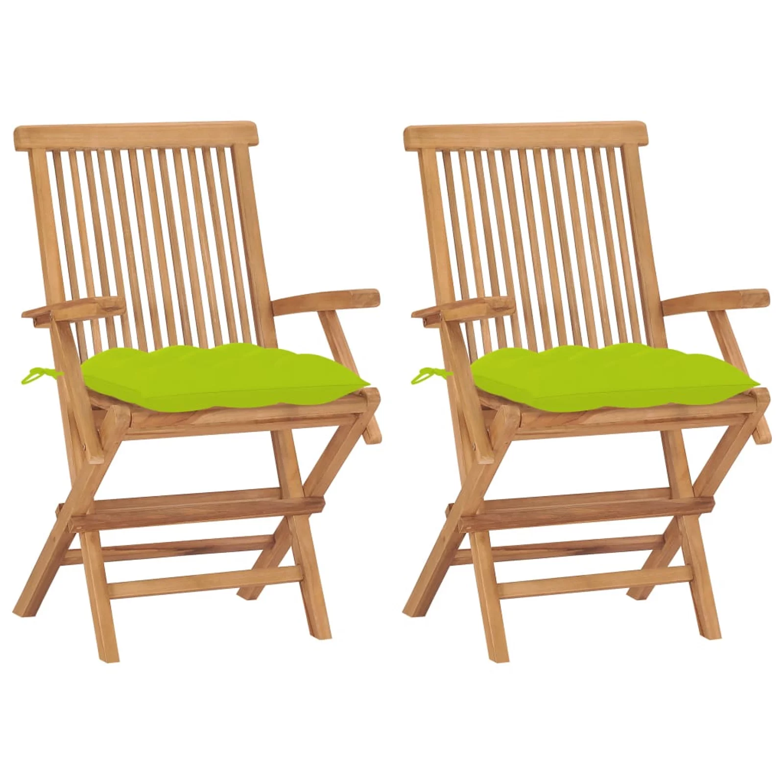 ikayaa Patio Chairs with Bright Green Cushions 2 pcs Solid Teak Wood