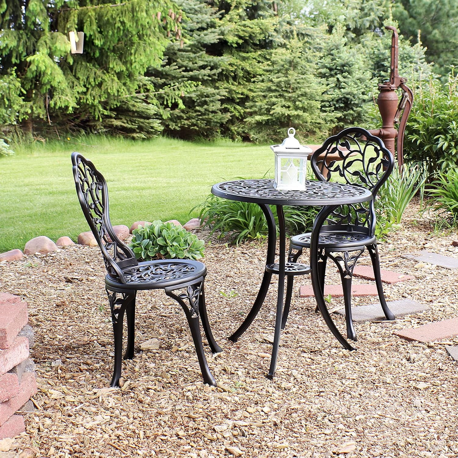Sunnydaze 3-Piece Black Outdoor Cast Aluminum Patio Bistro Set