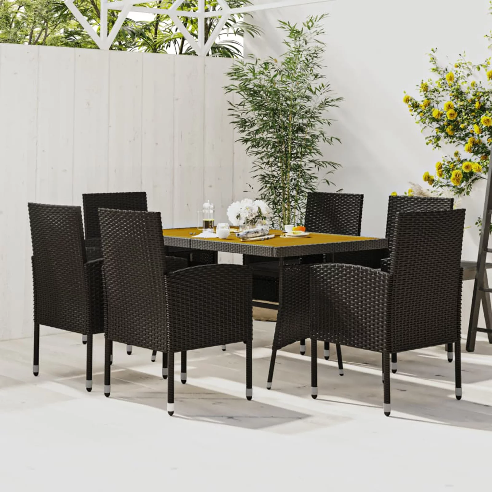 walmeck 7 Piece Patio Dining Set Poly Rattan Black