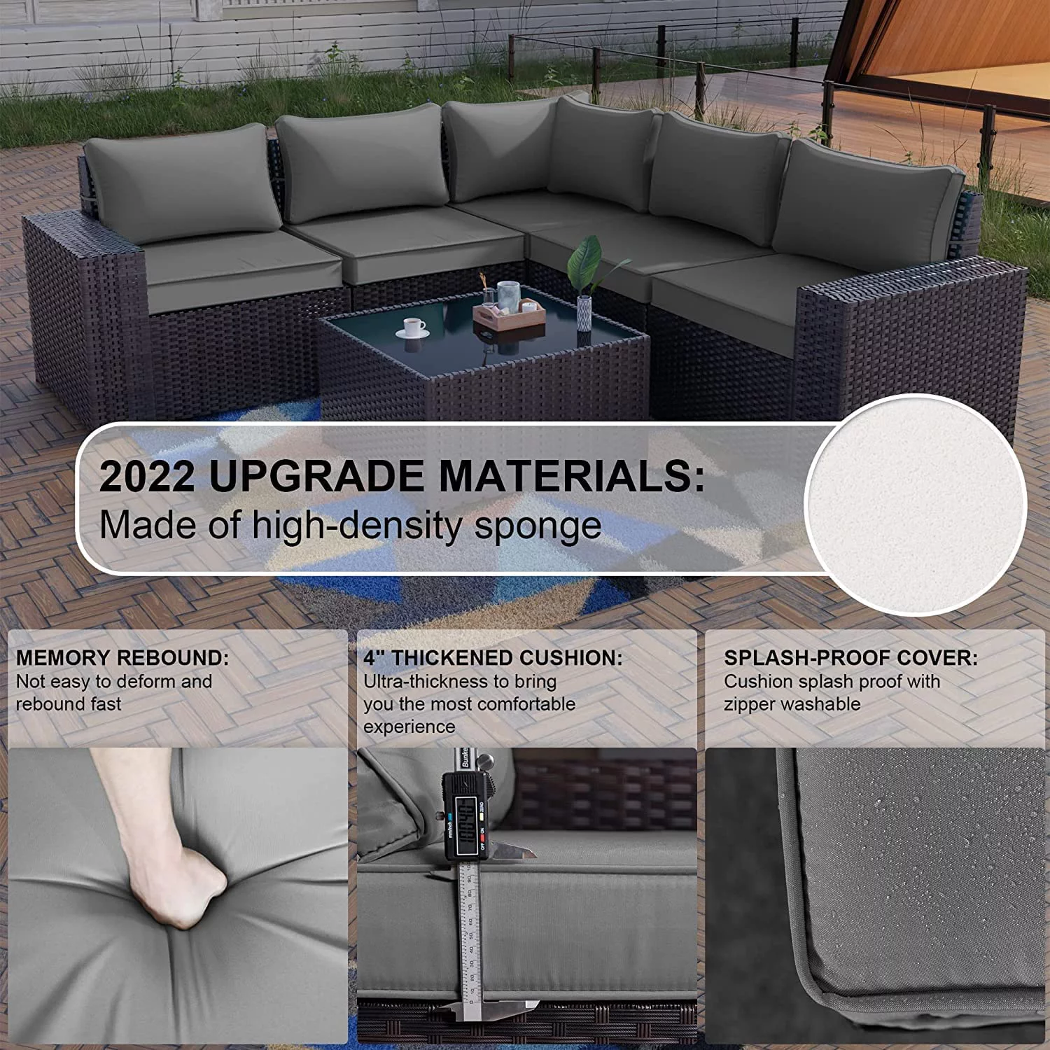 Wicker Rocking Chair Swivel Chairs - 2 Piece Rocker Patio Chairs Set Rattan Rocking Chair for Outdoor Porch Deck Garden Backyard(Light Grey/Sky Blue)