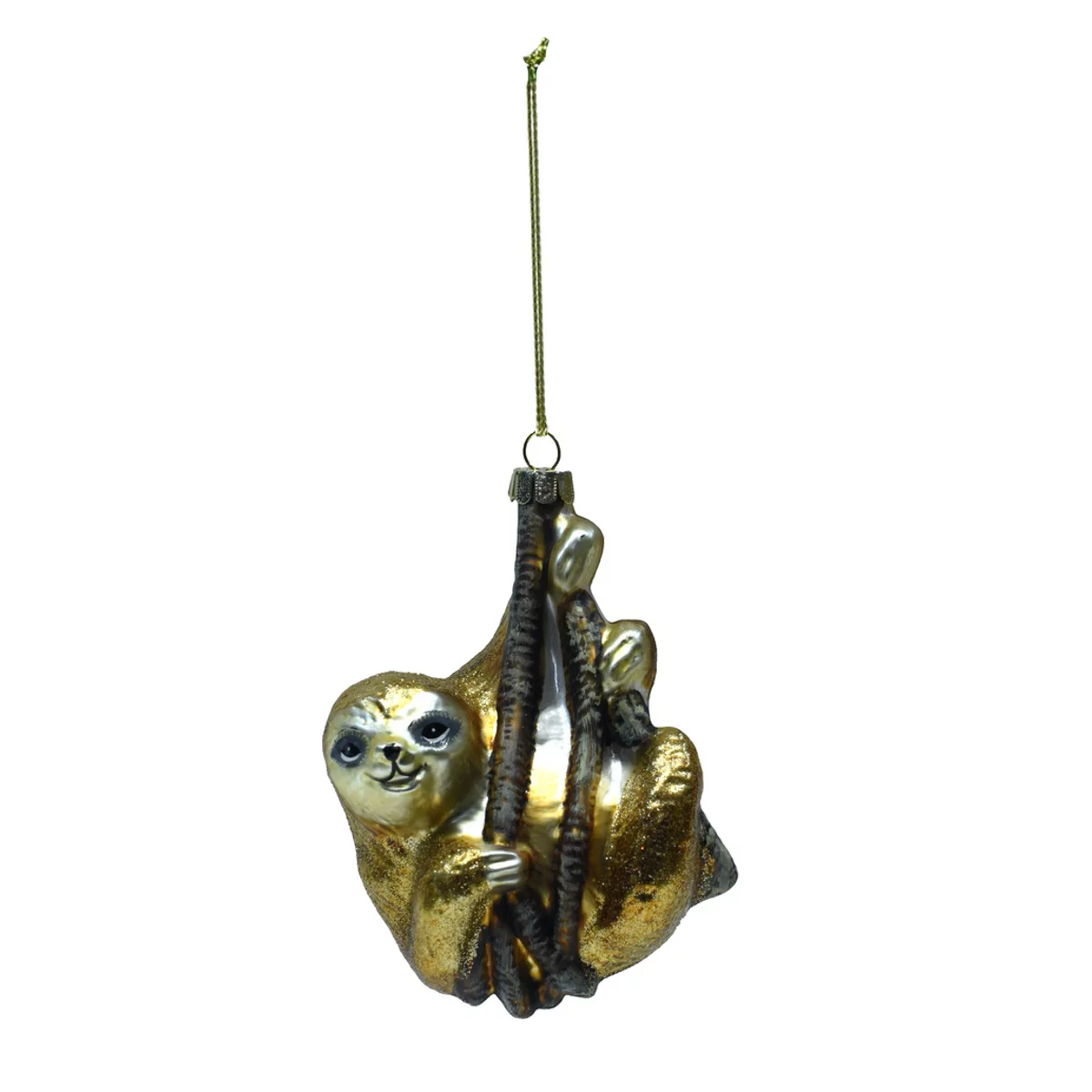 Gold Sloth Glass Holiday Tree Ornament Christmas Gift Topper Hanging Rainforest Xmas Decor