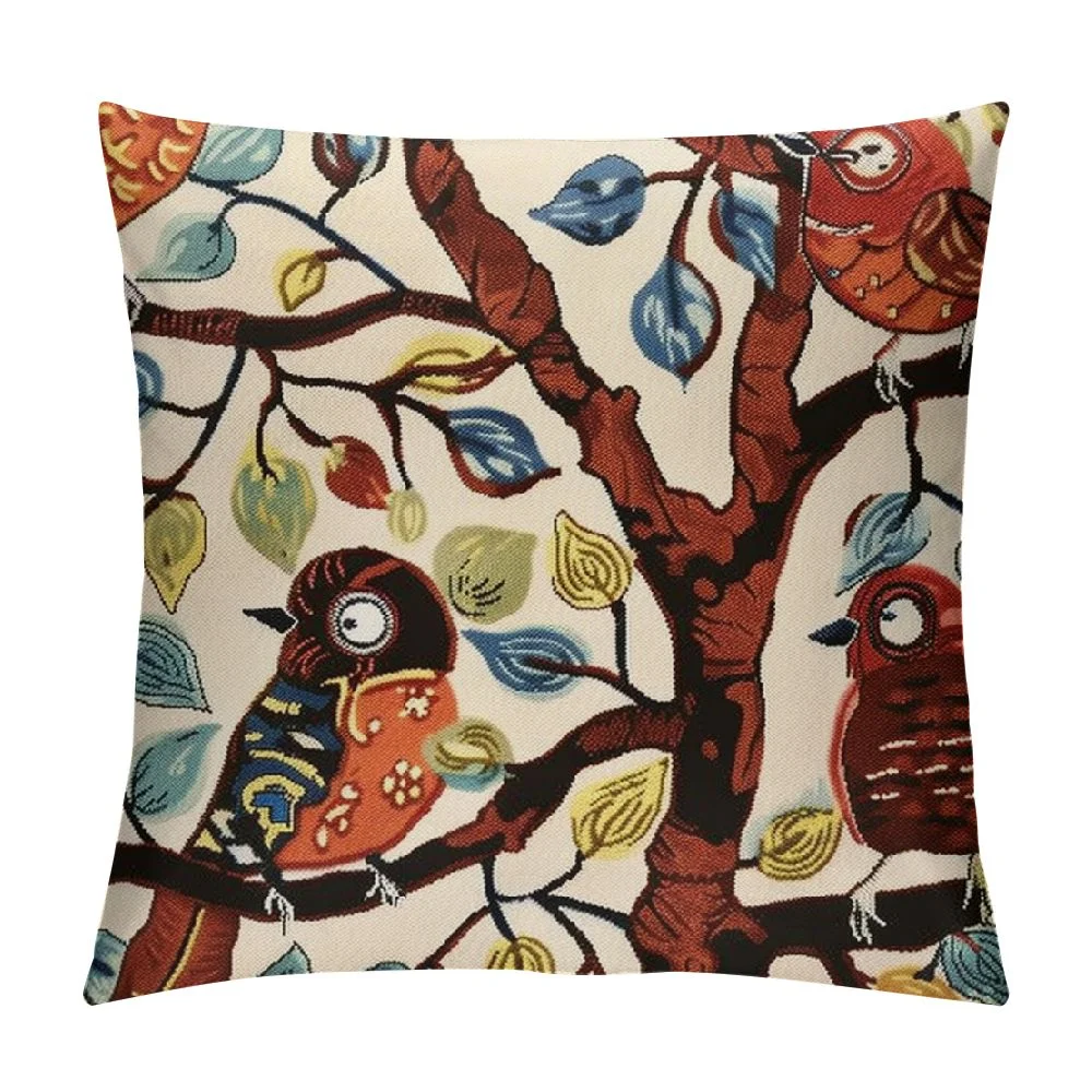 Plant Throw Pillow Cover | Karla Gerard Designer Pillowcase Burgundy Chair Cushion Chair Cushions Hand Embroide Wool