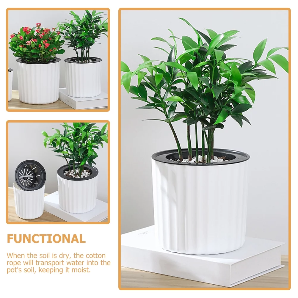Flowerpot Planter Self Watering Decorative Pots Plastic House Plants African Violet Office Container 2 Pcs White