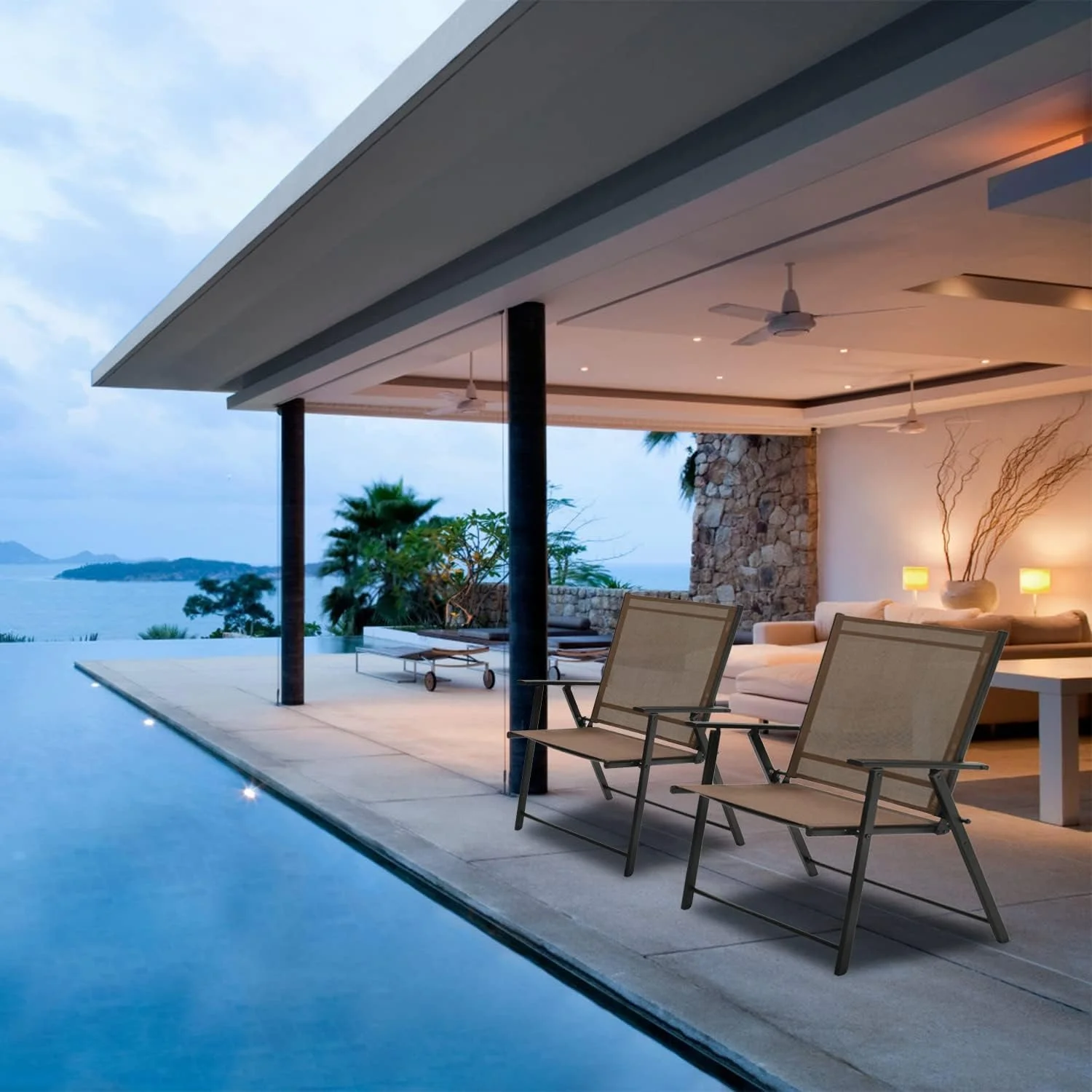 VICLLAX Patio Folding Chairs Set of 6, Outdoor Portable Dining Chairs for Lawn Garden Deck Backyard Porch, Brown