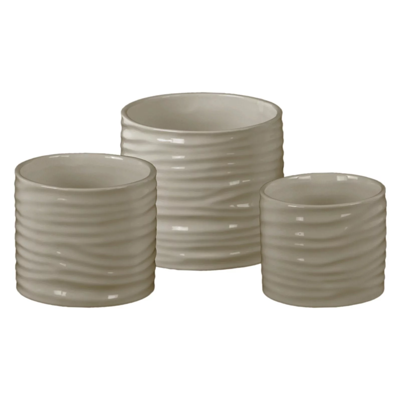 Urban Trends Collection 41409 2 Piece Gloss White Ceramic Low Cylinder Pot with Ribbed Design Body- Set of Three - 6.50 x 6.50 x 6.00 in.