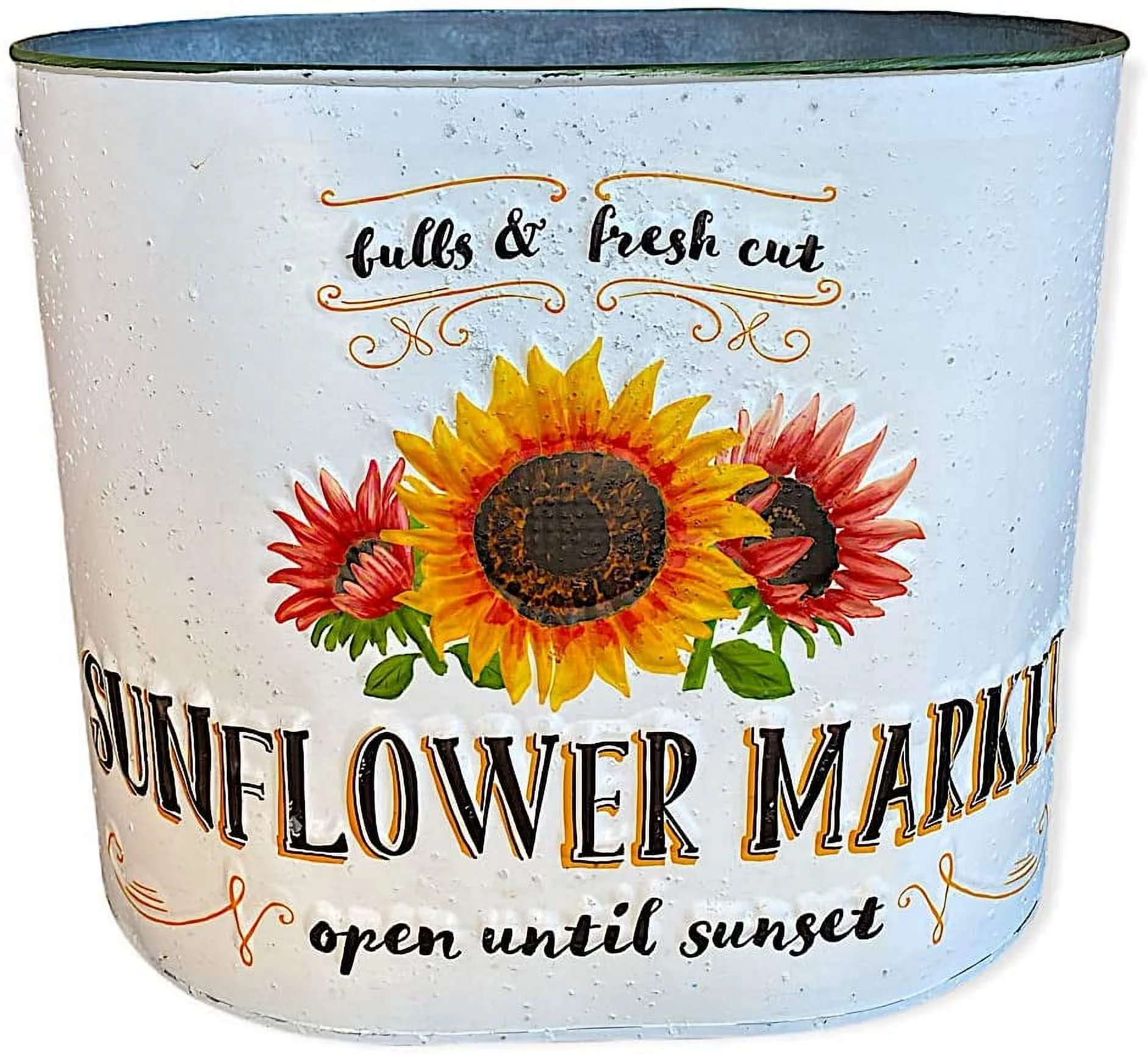 Set of 3 Sunflower Market Decorative Buckets Modern Farmhouse Country Decor Rustic Kitchen Room Indoor Outdoor