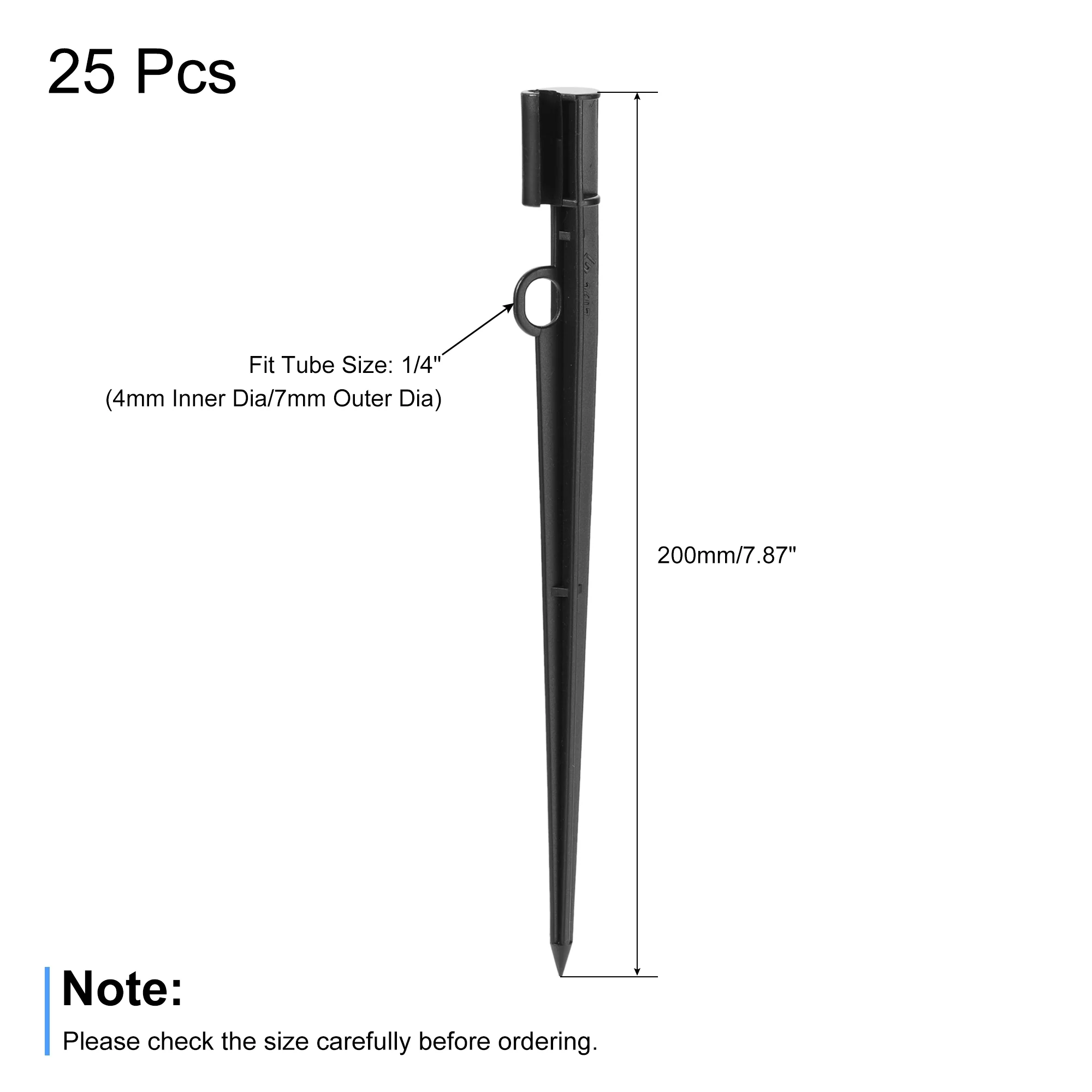 Uxcell PP Plastic 200mm Irrigation Drip Support Stakes Black for 1/4