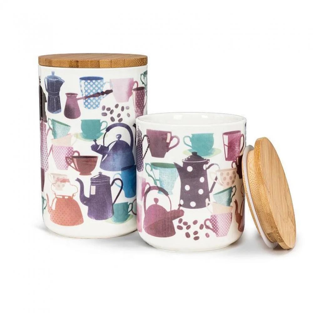 Coffeetime -Pots And Cups Patterned Canister