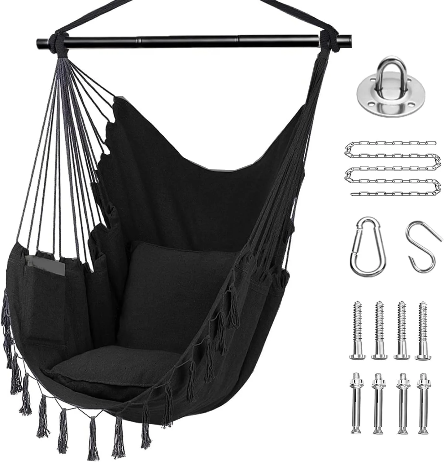47'' x 39'' Hammock Chair Swing with Hanging Hardware Kit-Cotton Canvas, Include & Two Seat Cushions, for Bedroom Indoor Outdoor, Max. Weight 330 Lbs