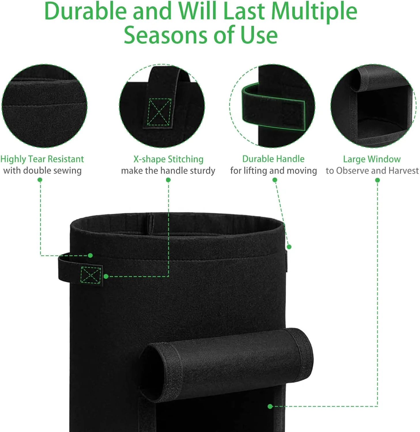 Zhuge 4 Pack Potato Grow Bags 10 Gallon with Flap, Heavy Duty Fabric with Handle and Harvest Window, Non-Woven Planter Pot Plant Garden Bags to Grow Vegetables Tomato, Black