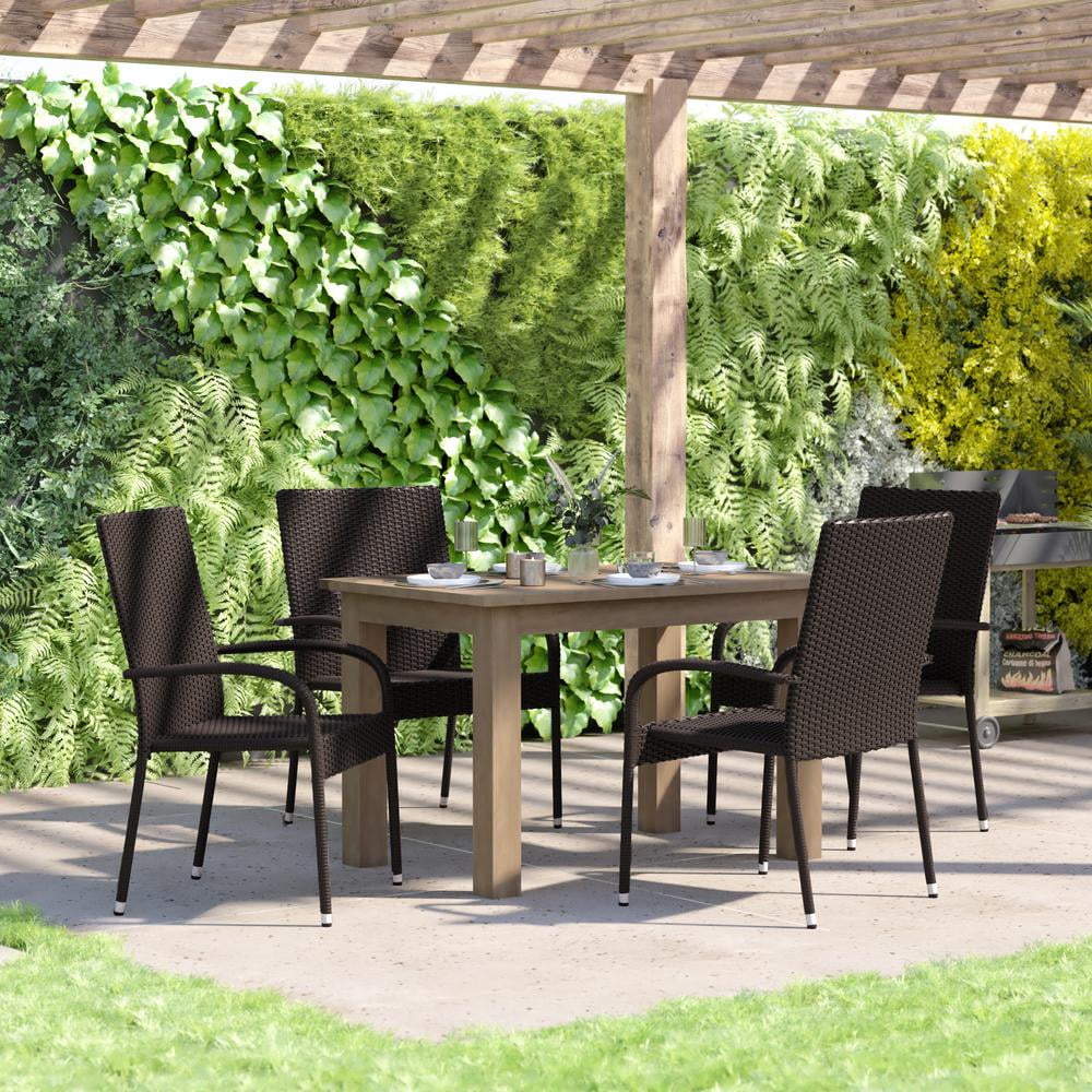 Flash Furniture Maxim Wicker Dining Chair with Arms, Espresso, Set of 4