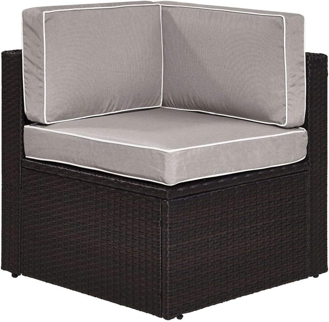 xrboomlife KO70089BR- Palm Harbor Outdoor Wicker Corner Chair  Brown with Gray Cushions