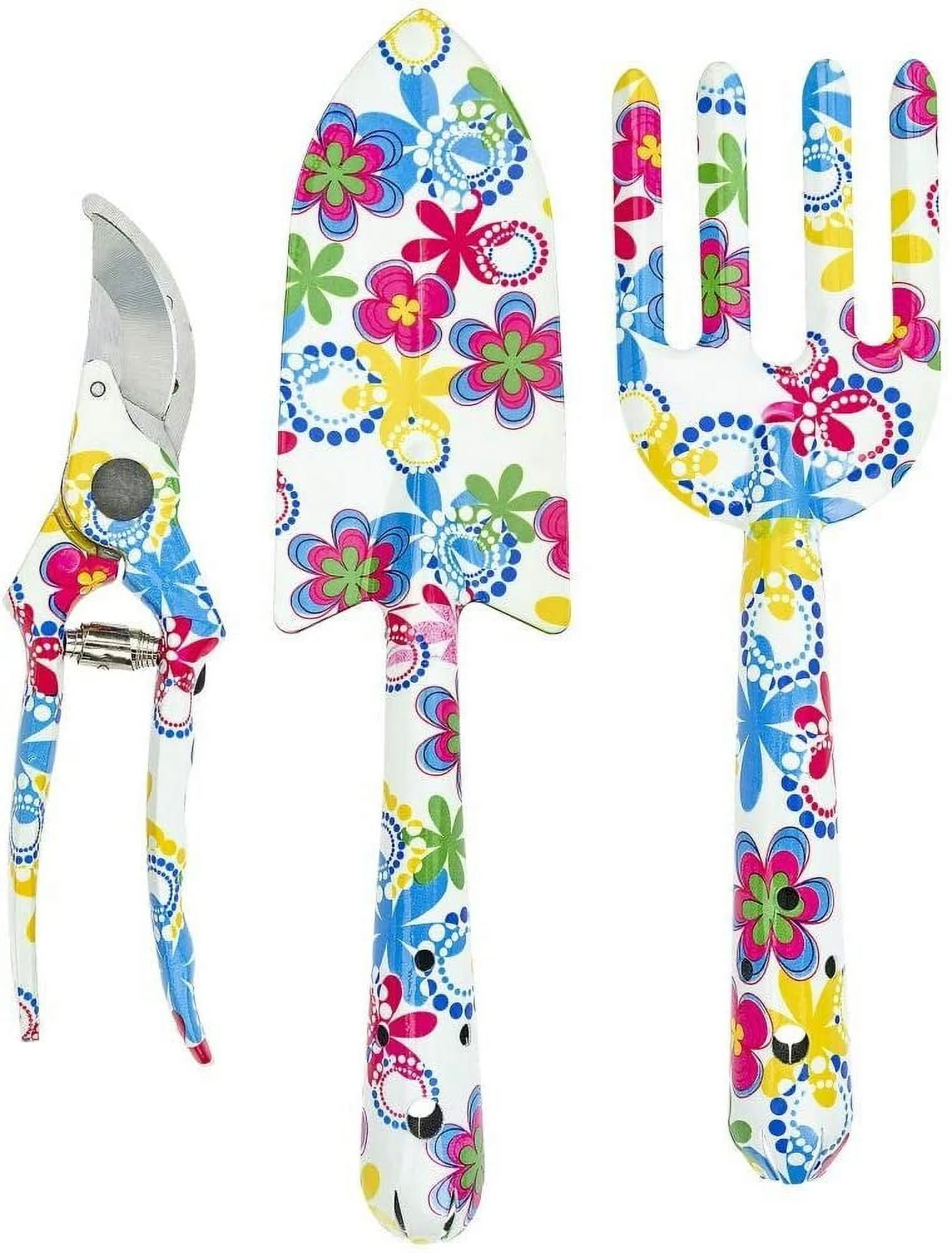 Southern Homewares Floral Design Gardening Tools, Set of 3 Clippers, Trowel, and Weeding Fork